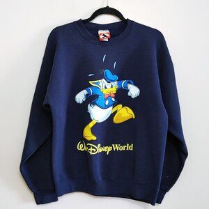 Vintage Donald Duck Walt Disney World Crewneck Sweatshirt Medium Blue Pullover